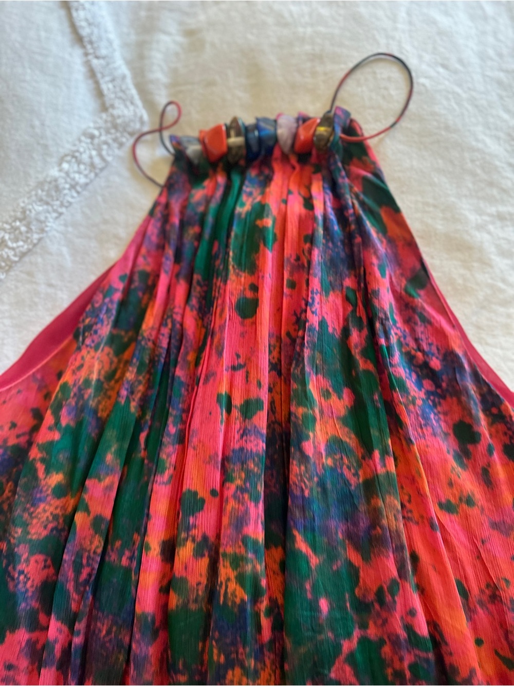 Zara Red Green Orange Beaded Halter Dress - Picture 2 of 4